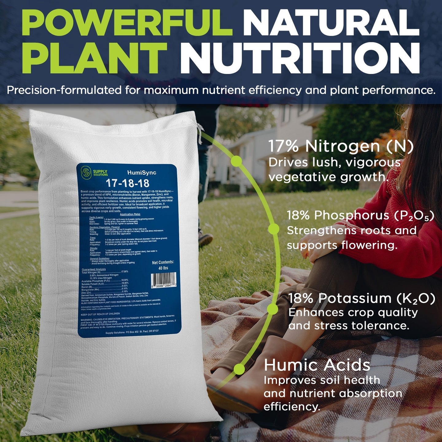 17-18-18 HumiSync Plant Food Powder | Balanced NPK Fertilizer with Humic Acid for Lawn, Garden, Vegetables, Flowers, Trees & Shrubs - All Purpose Garden Fertilizer