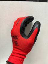 Supply Solutions APE SKINZ Crinkle Cut Latex Dipped Safety Work Gloves For Landscaping, Warehouse, Construction, Gardening, Agriculture, For Men and Women. 12 Pair per package. Red/black