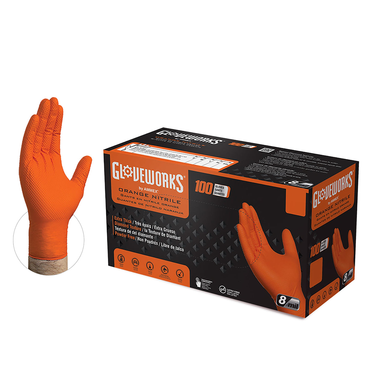 Gloveworks HD Orange Nitrile Industrial Latex Free Disposable Gloves