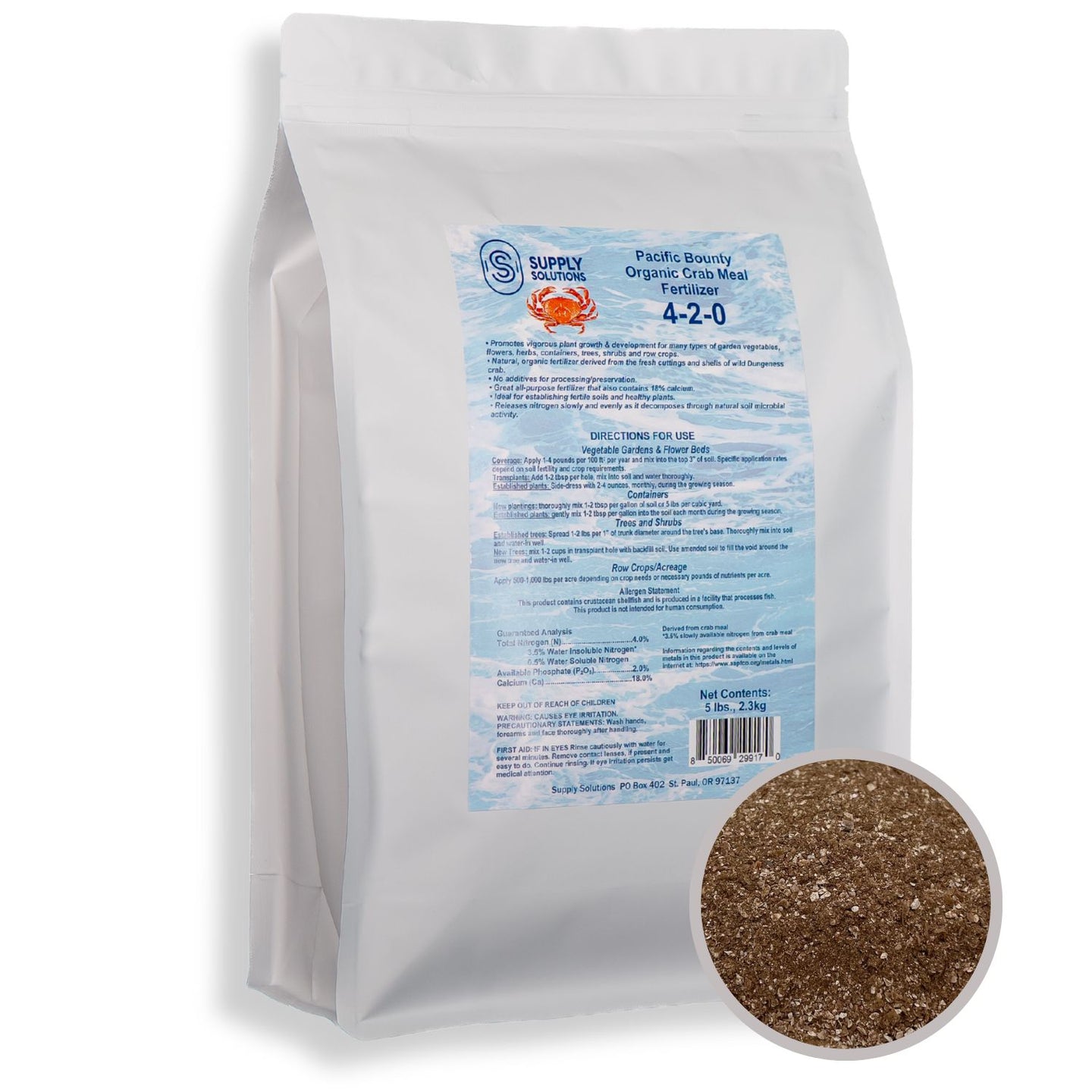 Supply Solutions Organic Crab Meal Fertilizer 4-2-0 | 18% Calcium | Natural Soil Amendment for Garden, Lawn, and Flower Beds | Improves Soil Health & Boosts Plant Growth