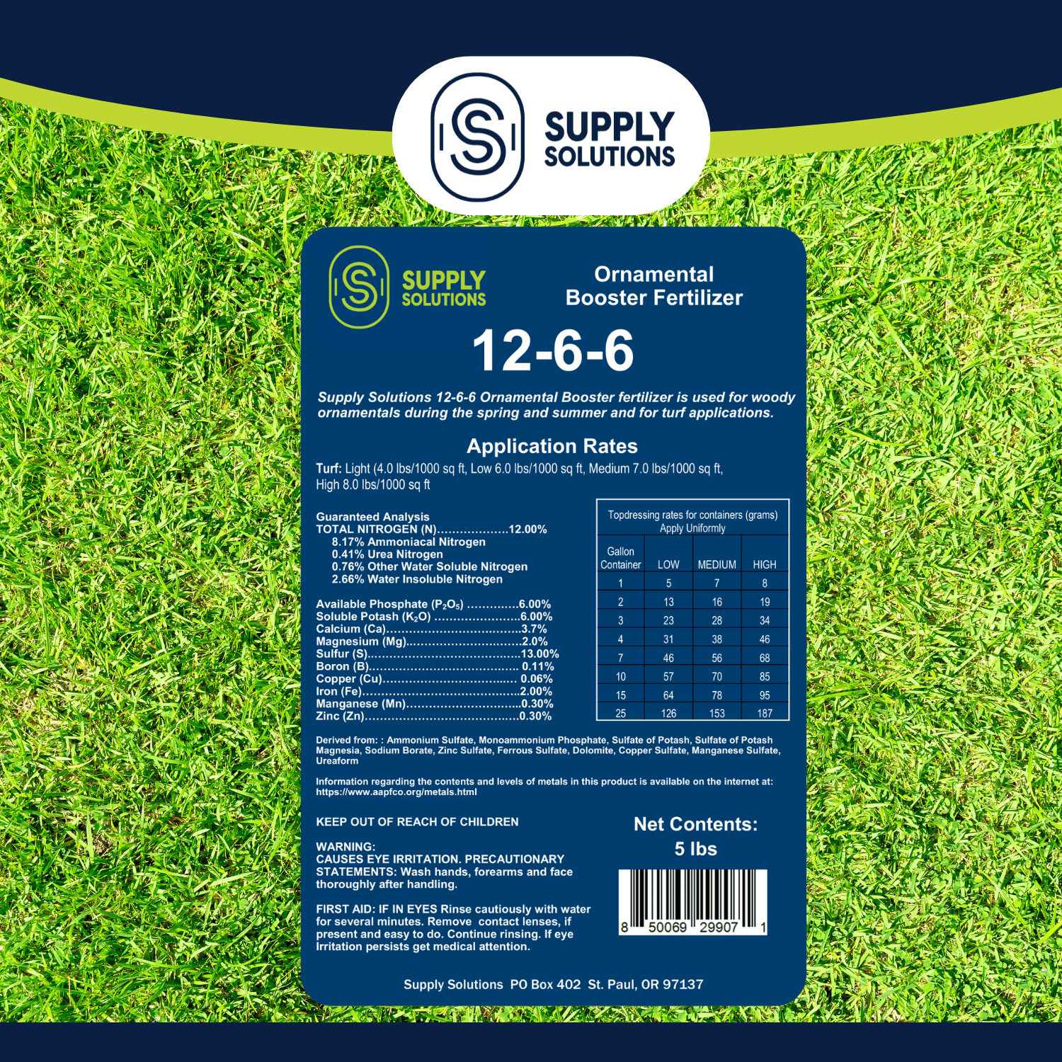 Supply Solutions 12-6-6 Ornamental Booster Fertilizer - Plant Food Topdress on Foliage, Nurseries and Landscapes - Controlled Release NPK Plant Fertilizer with Macro and Micro Nutrients