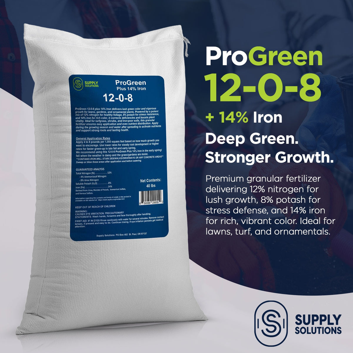 ProGreen 12-0-8 Plus 14% Iron Granular Lawn and Garden Fertilizer - Plant Food Support for Deep Green Color and Stronger Roots - Perfect Spring Boost for Lawns