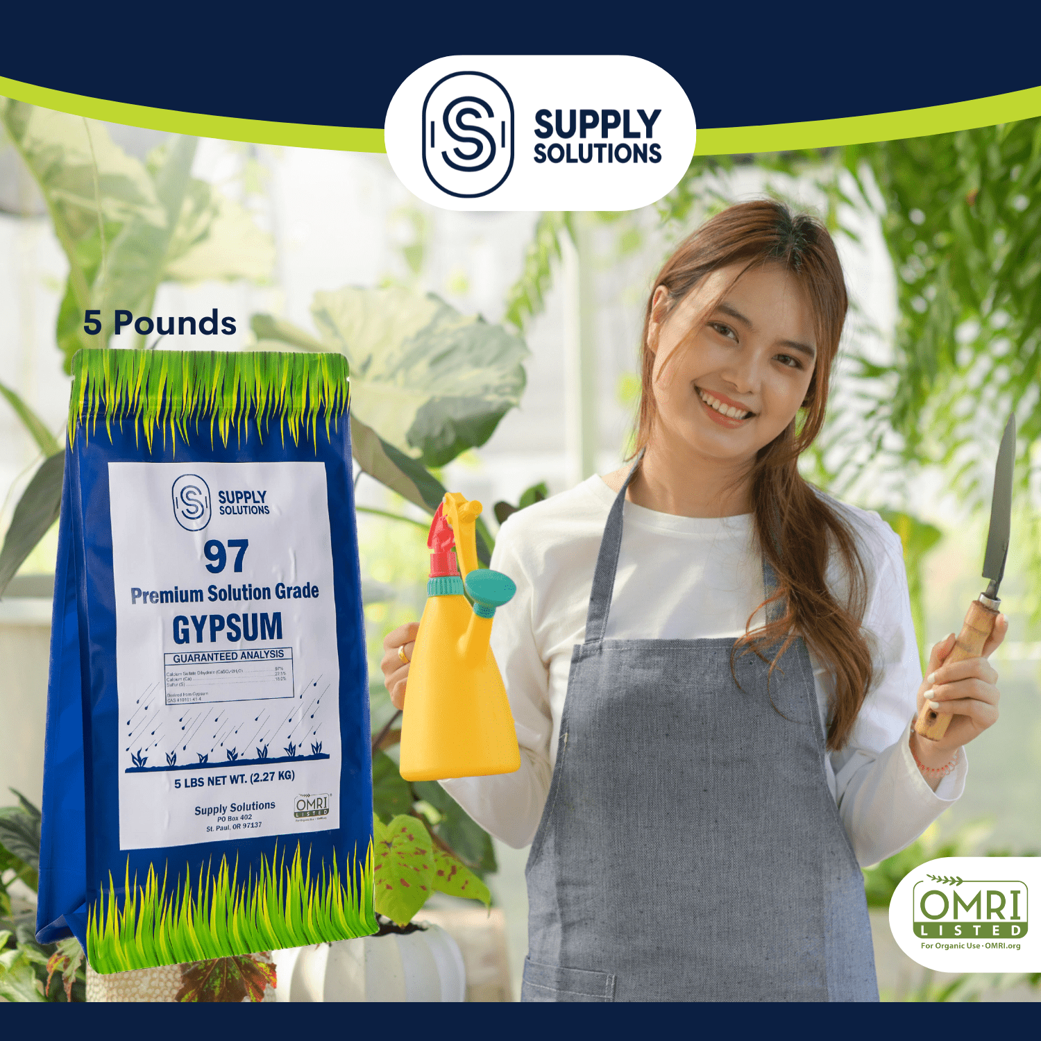 Supply Solutions Premium 97 Solution Grade Gypsum - Fast Acting Gypsum for Soil - Organic Calcium Sulfate Dihydrate - Soil Acidifier Gypsum Powder for Root Growth, Lawns, Mushroom Cultivation