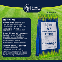 Supply Solutions Premium 97 Solution Grade Gypsum - Fast Acting Gypsum for Soil - Organic Calcium Sulfate Dihydrate - Soil Acidifier Gypsum Powder for Root Growth, Lawns, Mushroom Cultivation