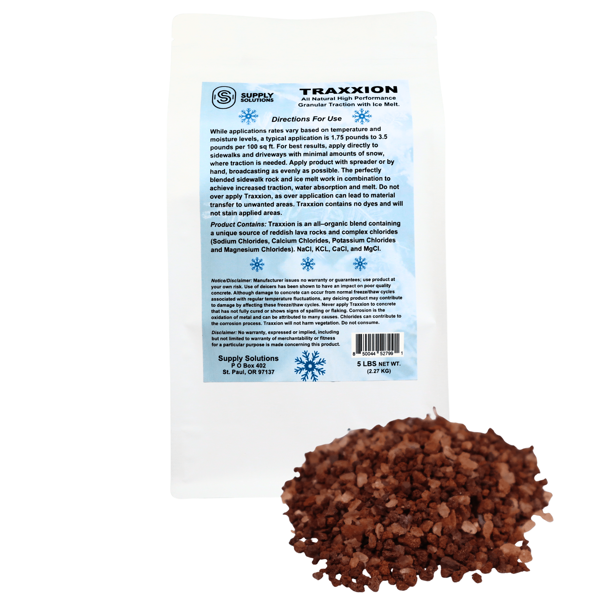 Supply Solutions Traxxion Granular Traction with Ice Melt | Pet Safe Ice Melt Snow Salt | Non Toxic Winter Salt for Driveways, Sidewalks and Various Terrain | Ice Salt That Lasts Longer