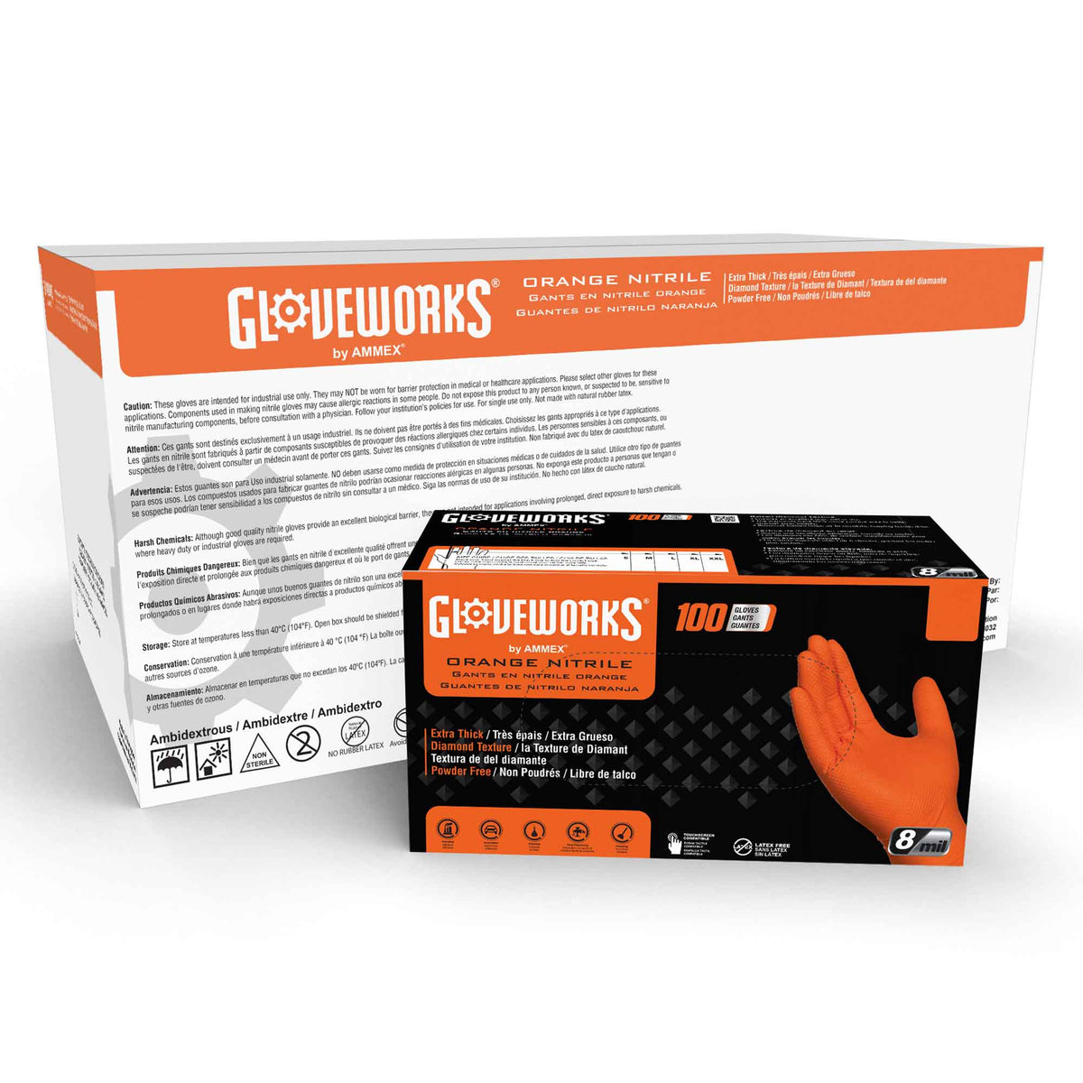 Gloveworks HD Orange Nitrile Industrial Latex Free Disposable Gloves
