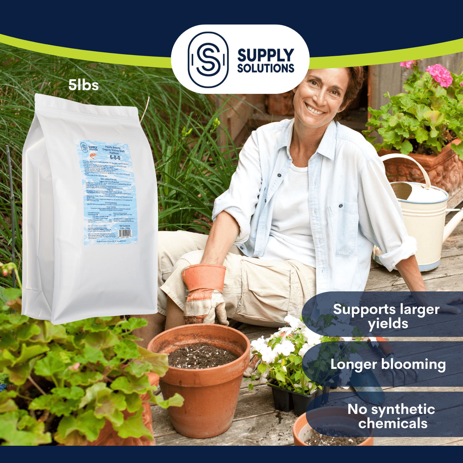Supply Solutions Pacific Bounty Organic Shrimp Fertilizer 6-8-0 | 13% Calcium | Natural Phosphorus-Rich Fertilizer for Tomatoes, Peppers, and Flowering Plants | Soil-Building