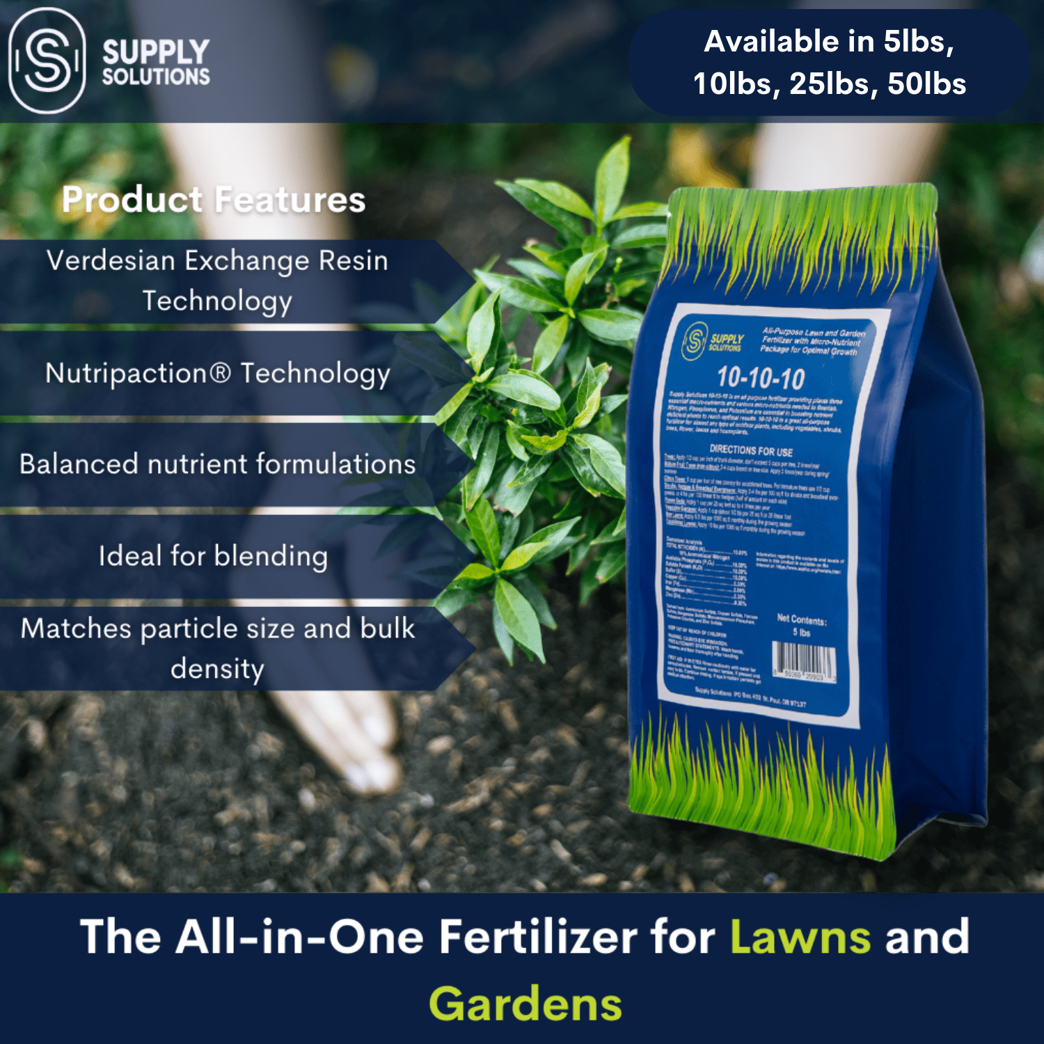 Supply Solutions 10-10-10 Complete Lawn & Garden Granular Fertilizer with Micronutrients – Balanced NPK Plant Food for Soil Health, Blooms & Roots – Safe for Vegetables, Fruits, Lawns