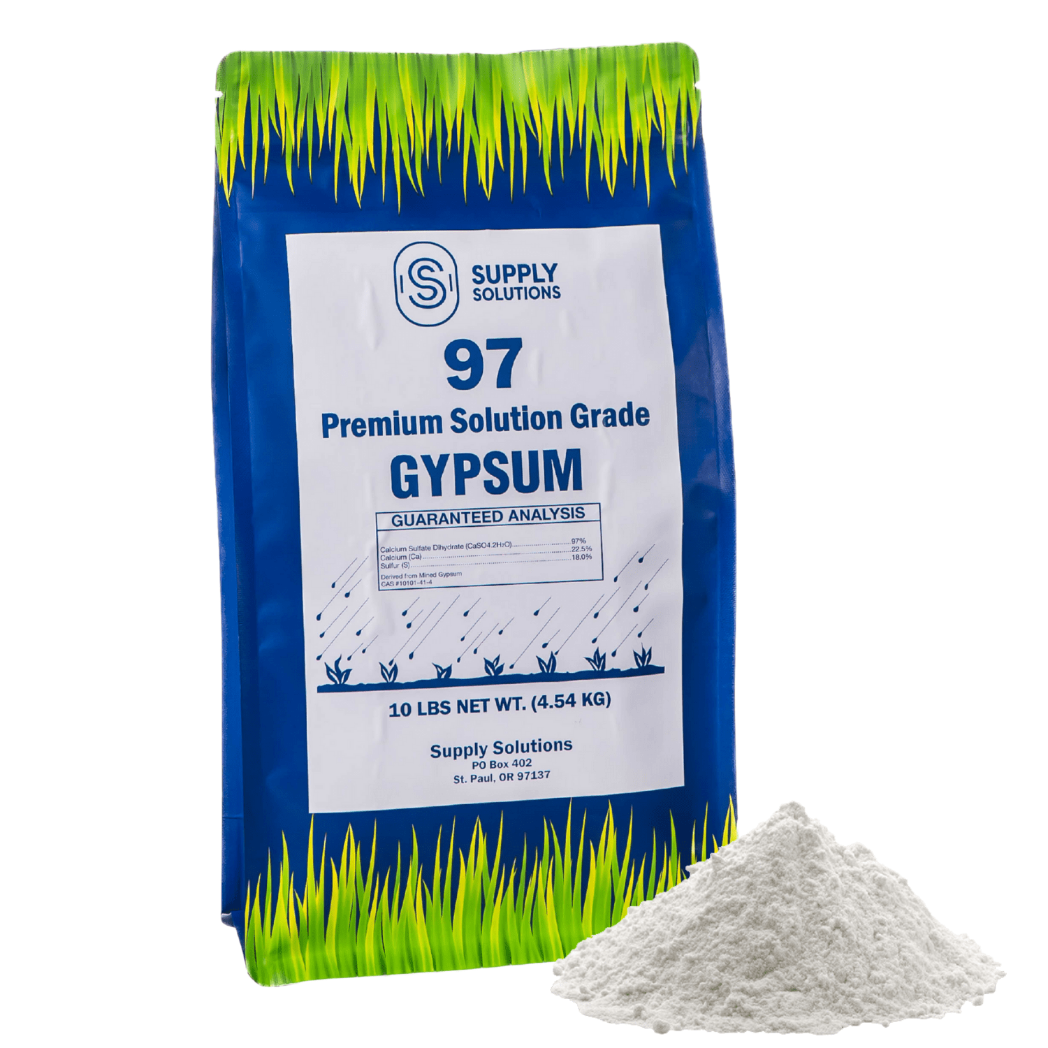Supply Solutions Premium 97 Solution Grade Gypsum - Fast Acting Gypsum for Soil - Organic Calcium Sulfate Dihydrate - Soil Acidifier Gypsum Powder for Root Growth, Lawns, Mushroom Cultivation