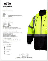 High Visibility Class 3 System Parka, Pyramex RP3110 RP31 Series, Class 3 parka in Lime