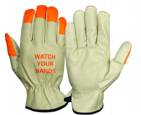 Pyramex GL2003K Grain Cowhide Leather Hi-Vis Orange Finger Tips Driver Gloves (Dozen)