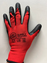 Supply Solutions APE SKINZ Crinkle Cut Latex Dipped Safety Work Gloves For Landscaping, Warehouse, Construction, Gardening, Agriculture, For Men and Women. 12 Pair per package. Red/black