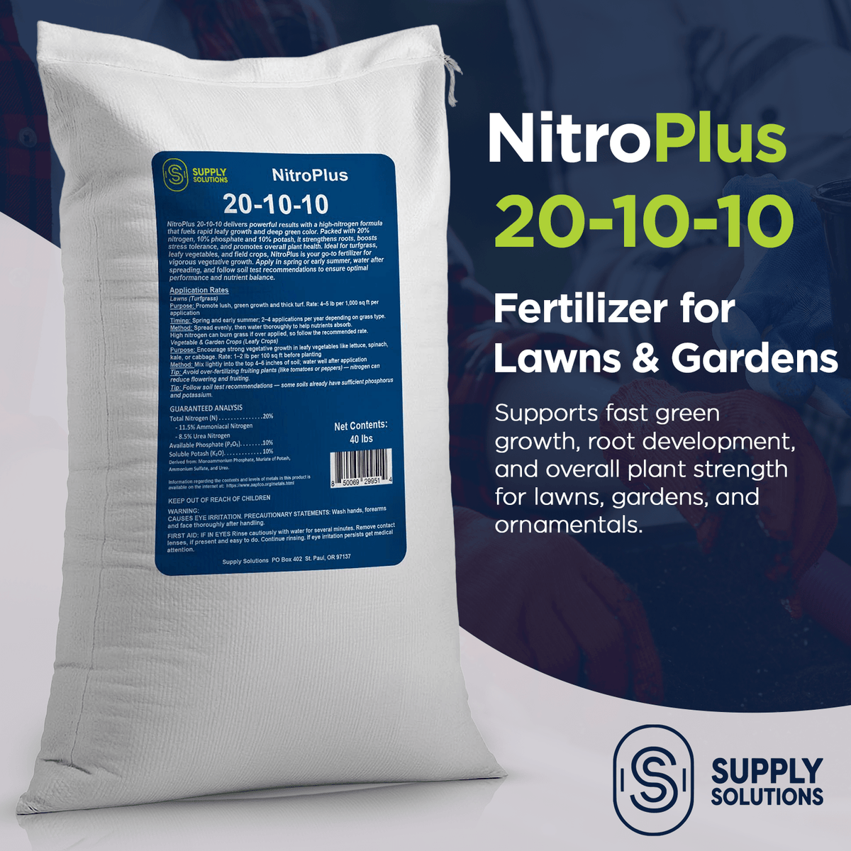 20-10-10 NitroPlus Fertilizer for Lawns and Gardens, All Purpose Lawn Fertilizer and Garden Fertilizer, Outdoor Plant Food with Nitrogen Phosphate and Potash Blend