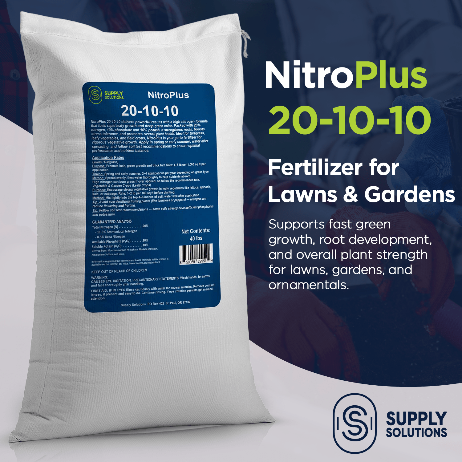20-10-10 NitroPlus Fertilizer for Lawns and Gardens, All Purpose Lawn Fertilizer and Garden Fertilizer, Outdoor Plant Food with Nitrogen Phosphate and Potash Blend
