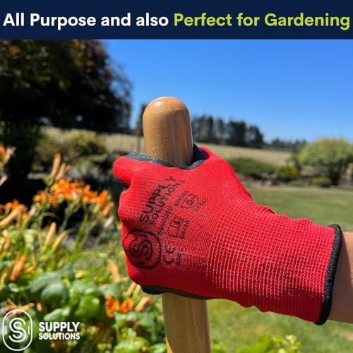 Supply Solutions APE SKINZ Crinkle Cut Latex Dipped Safety Work Gloves For Landscaping, Warehouse, Construction, Gardening, Agriculture, For Men and Women. 12 Pair per package. Red/black