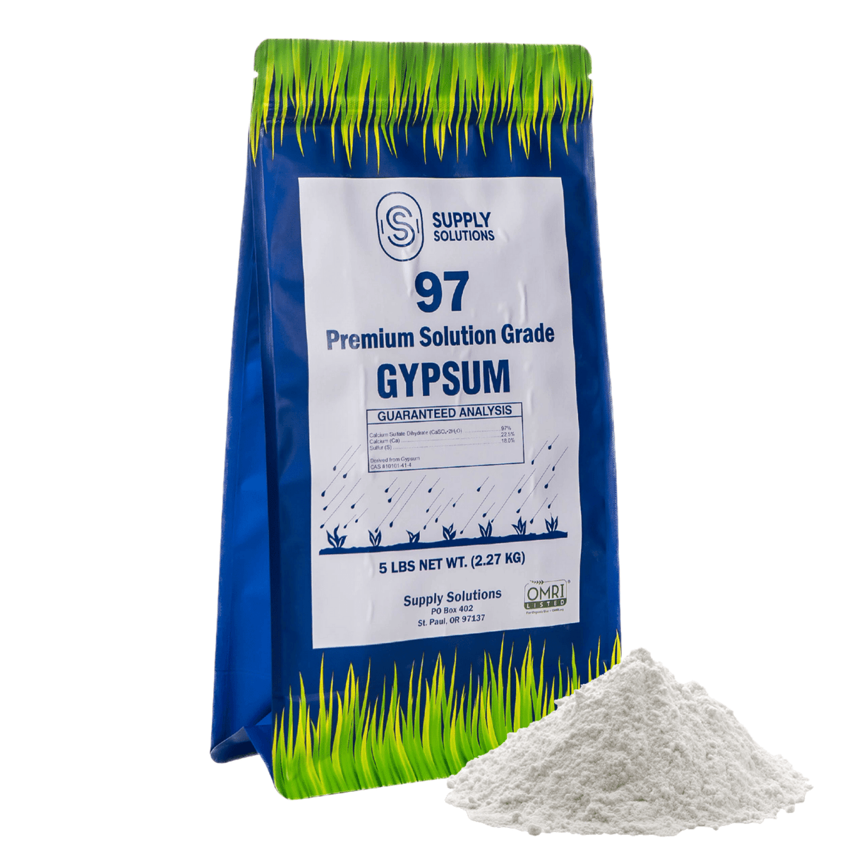Supply Solutions Premium 97 Solution Grade Gypsum - Fast Acting Gypsum for Soil - Organic Calcium Sulfate Dihydrate - Soil Acidifier Gypsum Powder for Root Growth, Lawns, Mushroom Cultivation