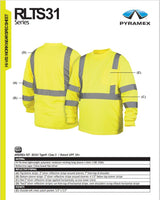 High Visibility Long Sleeve Shirts, Pyramex Type R Class 3 Long Sleeve Safety Shirt - Yellow/Lime