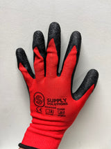 Supply Solutions APE SKINZ Crinkle Cut Latex Dipped Safety Work Gloves For Landscaping, Warehouse, Construction, Gardening, Agriculture, For Men and Women. 12 Pair per package. Red/black