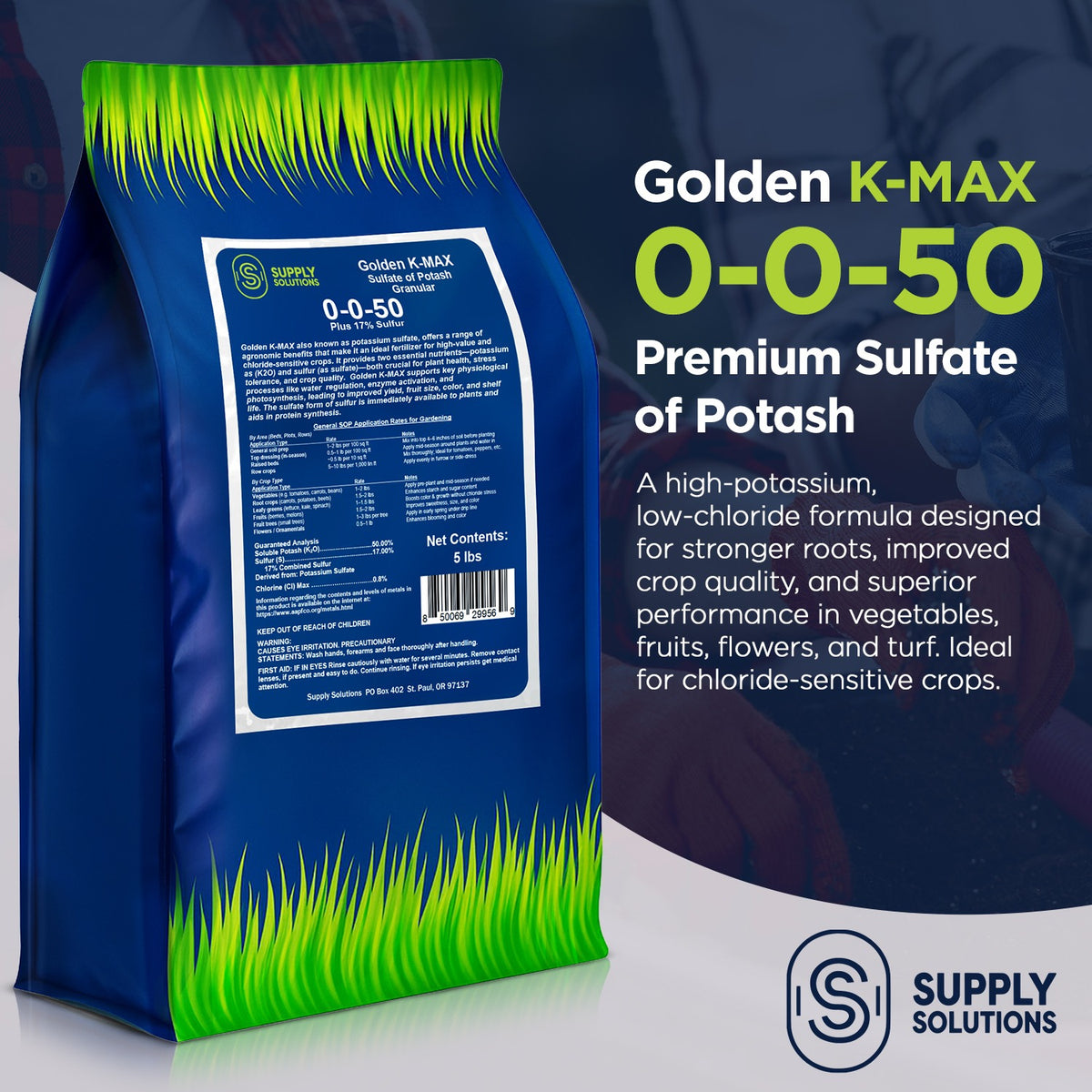 0-0-50 Plus 17% Sulfur Golden K-Max Sulfate of Potash (SOP) - Granular Fertilizer High Potassium Plant Fertilizer for Indoor and Outdoor Garden