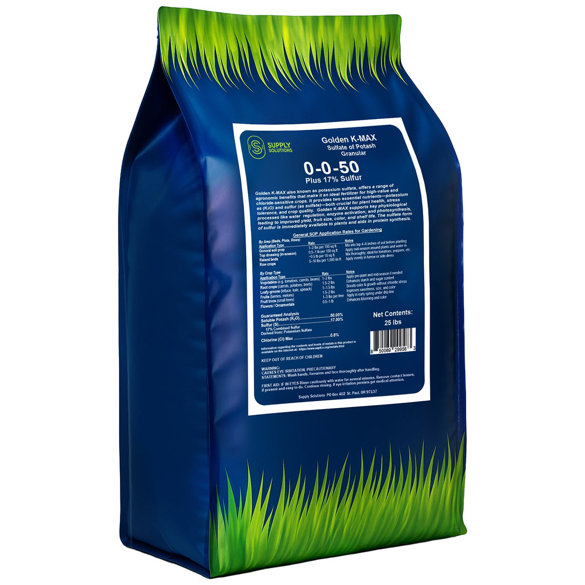 0-0-50 Plus 17% Sulfur Golden K-Max Sulfate of Potash (SOP) - Granular Fertilizer High Potassium Plant Fertilizer for Indoor and Outdoor Garden