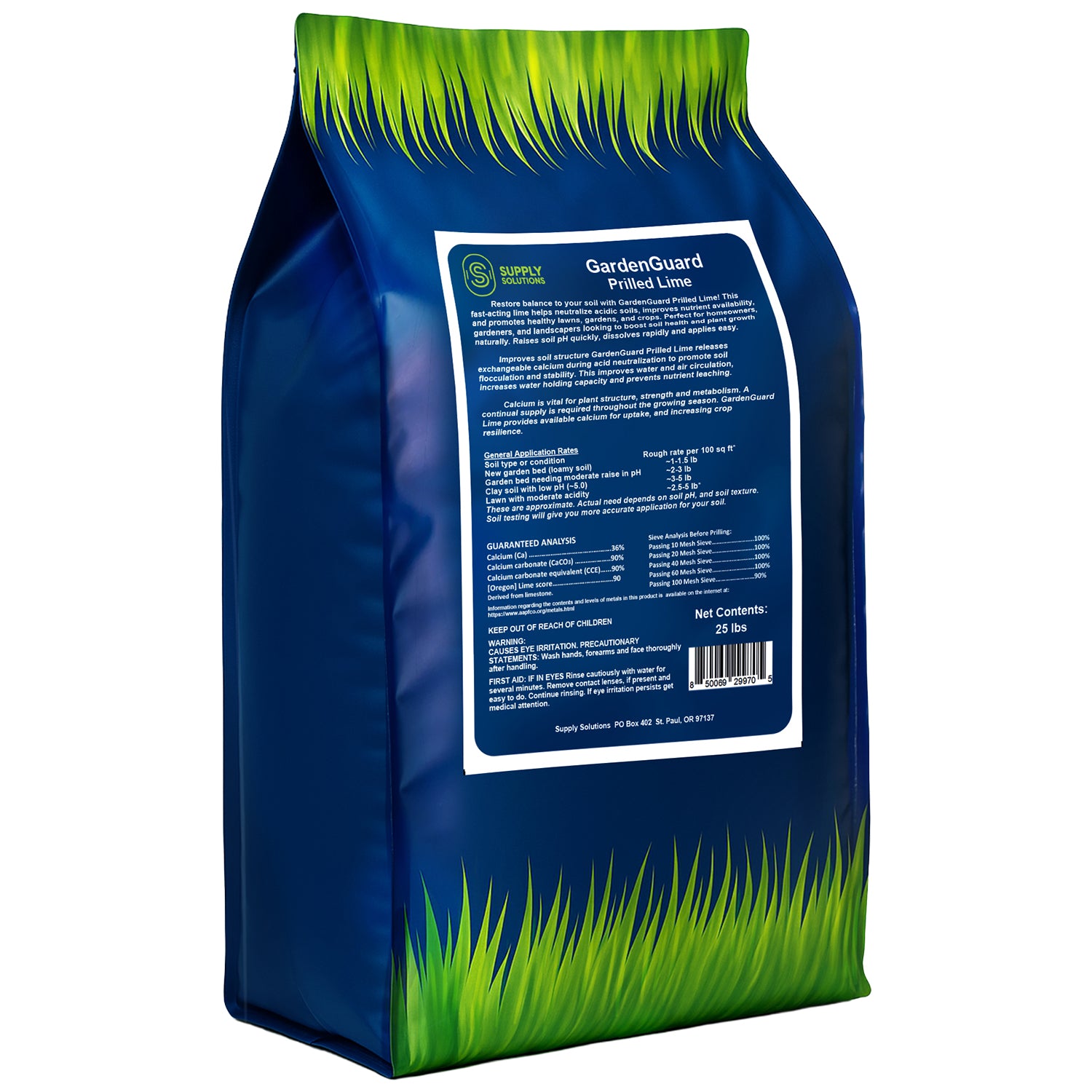 GardenGuard Prilled Lime for Lawns and Gardens - Agricultural Limestone for Soil pH Balance, Granular Lawn Lime for Grass and Plants