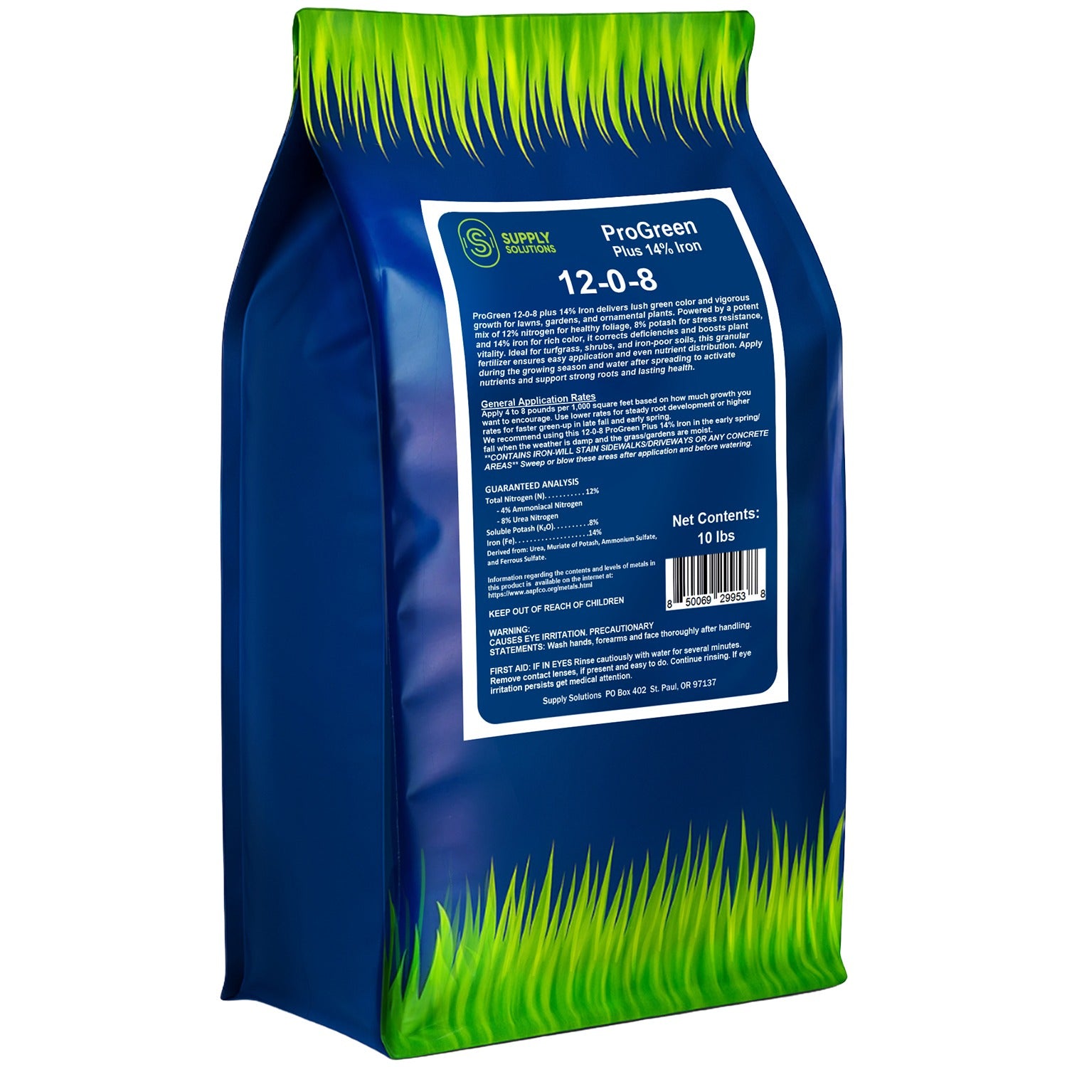 ProGreen 12-0-8 Plus 14% Iron Granular Lawn and Garden Fertilizer - Plant Food Support for Deep Green Color and Stronger Roots - Perfect Spring Boost for Lawns