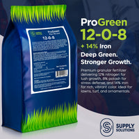ProGreen 12-0-8 Plus 14% Iron Granular Lawn and Garden Fertilizer - Plant Food Support for Deep Green Color and Stronger Roots - Perfect Spring Boost for Lawns