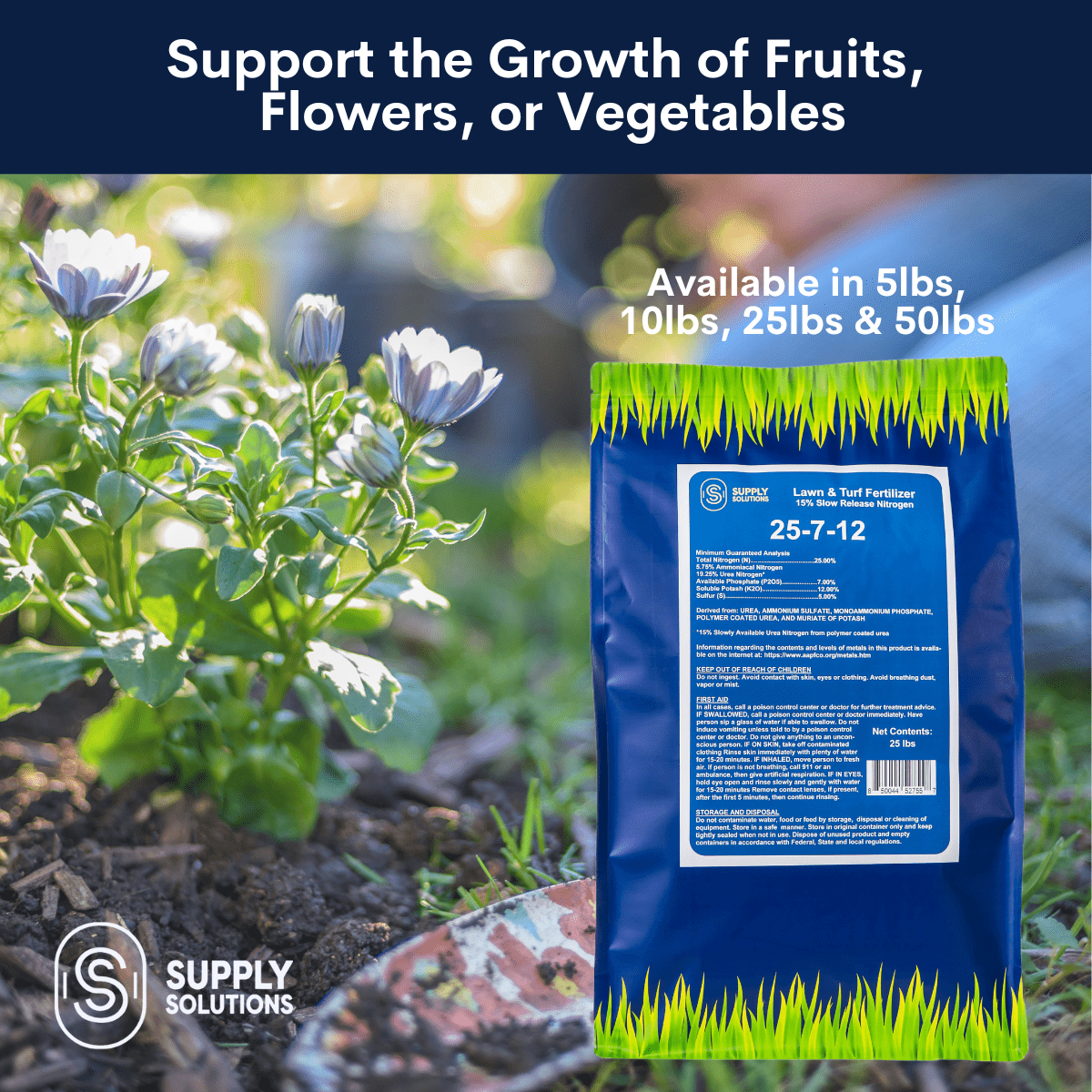 Supply Solutions 25-7-12 Lawn Fertilizer - Lawn Food for Grass, Turf and Garden Plants for Greener Grass - Plant Food for Lawn