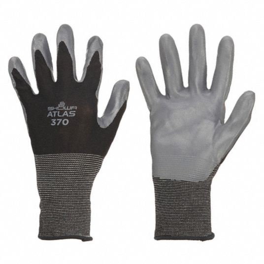 SHOWA 370BL-08 Atlas 370B Nitrile Palm Coating Glove, Black