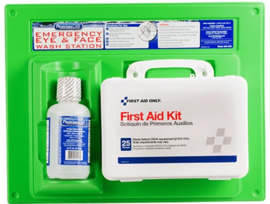 Eye Wash Station With 25 Person First Aid Kit, Single 16 Oz.