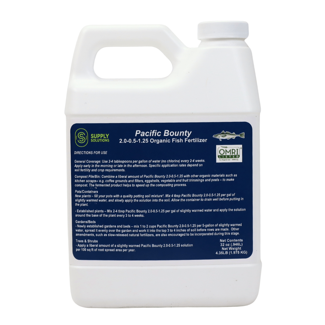 Supply Solutions Pacific Bounty 2.0-0.5-1.25 Organic Fish Fertilizer for Plants - Nutrient-rich Liquid Organic Fertilizer for Vegetables Fruits - Derived Fish Protein Hydrolysate Molasses