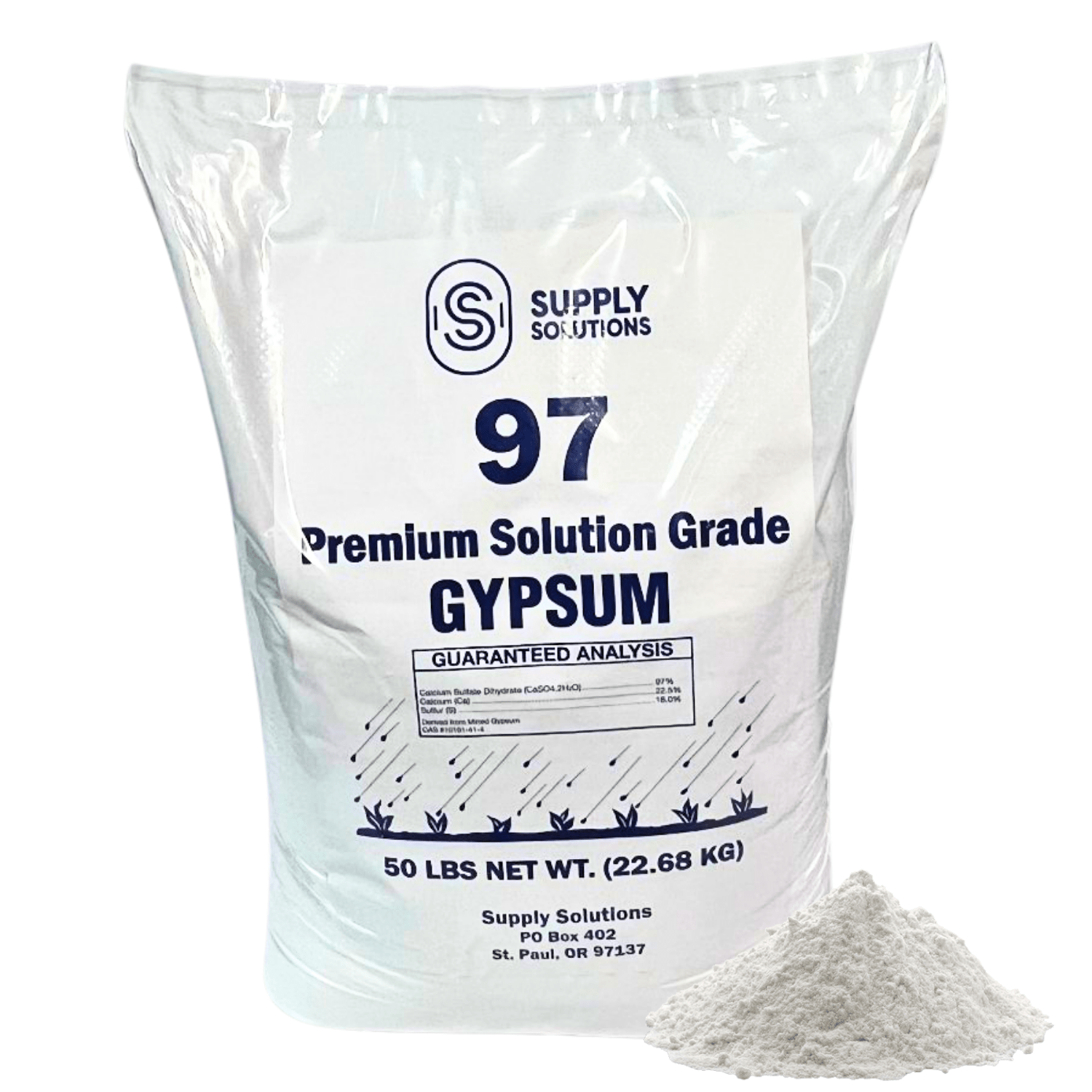 Supply Solutions Premium 97 Solution Grade Gypsum - Fast Acting Gypsum for Soil - Organic Calcium Sulfate Dihydrate - Soil Acidifier Gypsum Powder for Root Growth, Lawns, Mushroom Cultivation