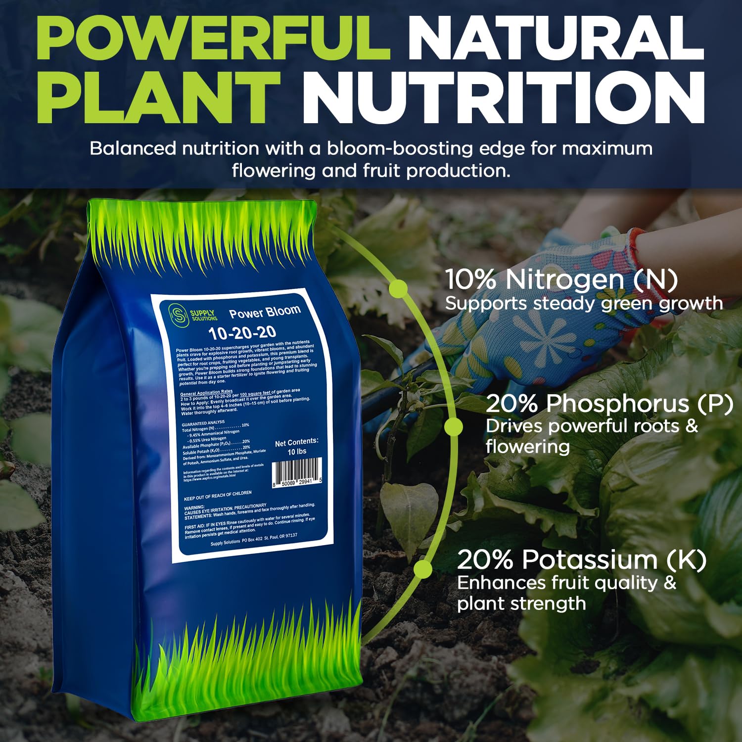 10-20-20 Power Bloom Booster Fertilizer for Flowers and Plants, High Phosphorus NPK Fertilizer for Vegetable Garden