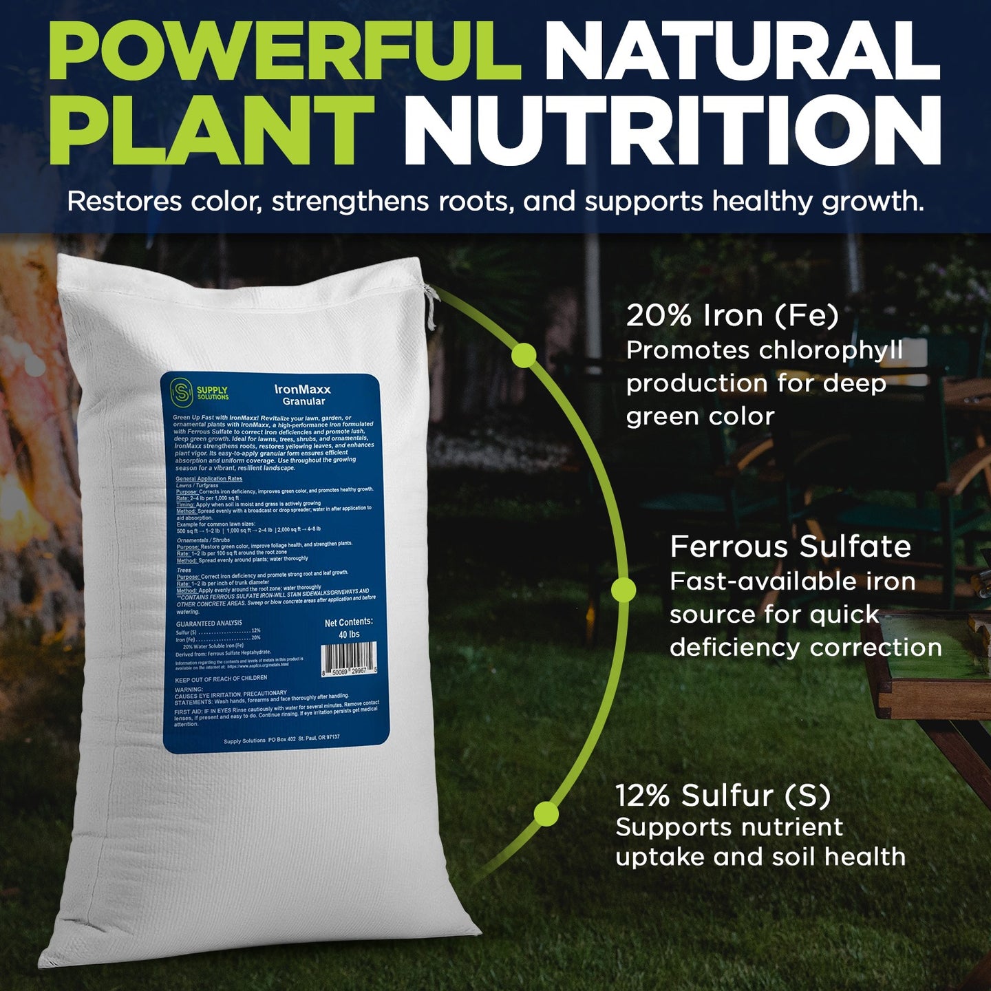 IronMaxx Granular Fertilizer - All Purpose Plant Food with Iron and Sulfur, Slow Release Garden Fertilizer for Lawn, Vegetables, Flowers & Trees, Outdoor Plant Fertilizer