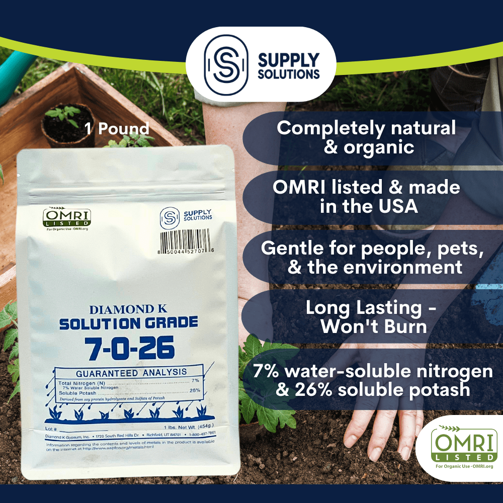 Supply Solutions 7-0-26 Organic Fertilizer - 7% Nitrogen 26% Potash - Derived from Soy Protein Hydrolysate and Sulfate of Potash - Fertilizer for Vegetable Garden and Tomato Plants