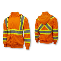 Radians SW01X-2 High Neck Zip Front X-Back Hooded Sweatshirt - Hi Vis Orange - S