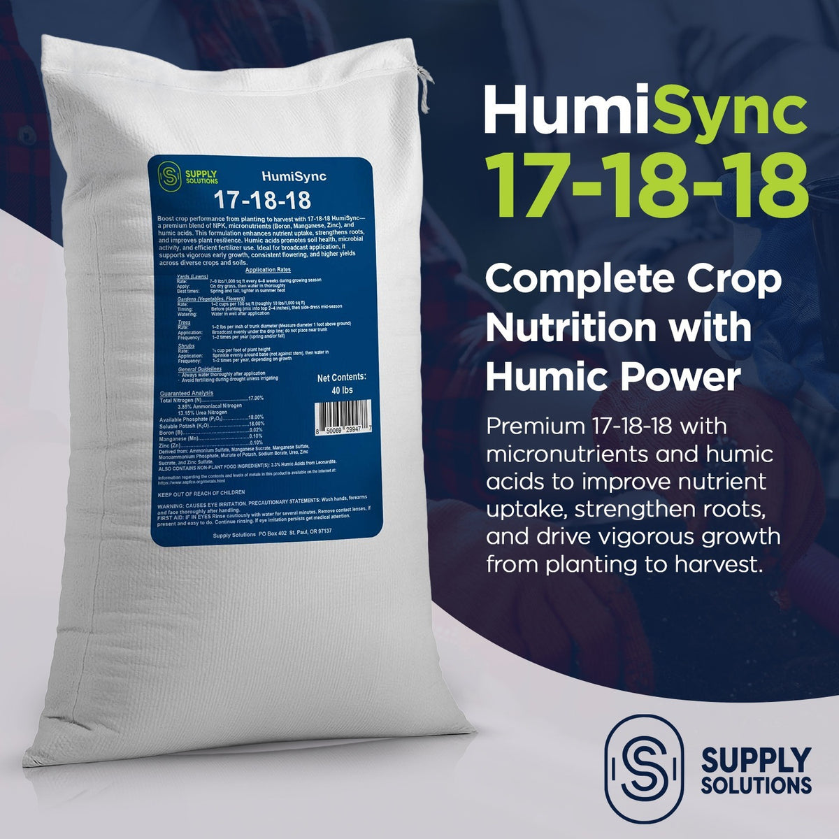 17-18-18 HumiSync Plant Food Powder | Balanced NPK Fertilizer with Humic Acid for Lawn, Garden, Vegetables, Flowers, Trees & Shrubs - All Purpose Garden Fertilizer