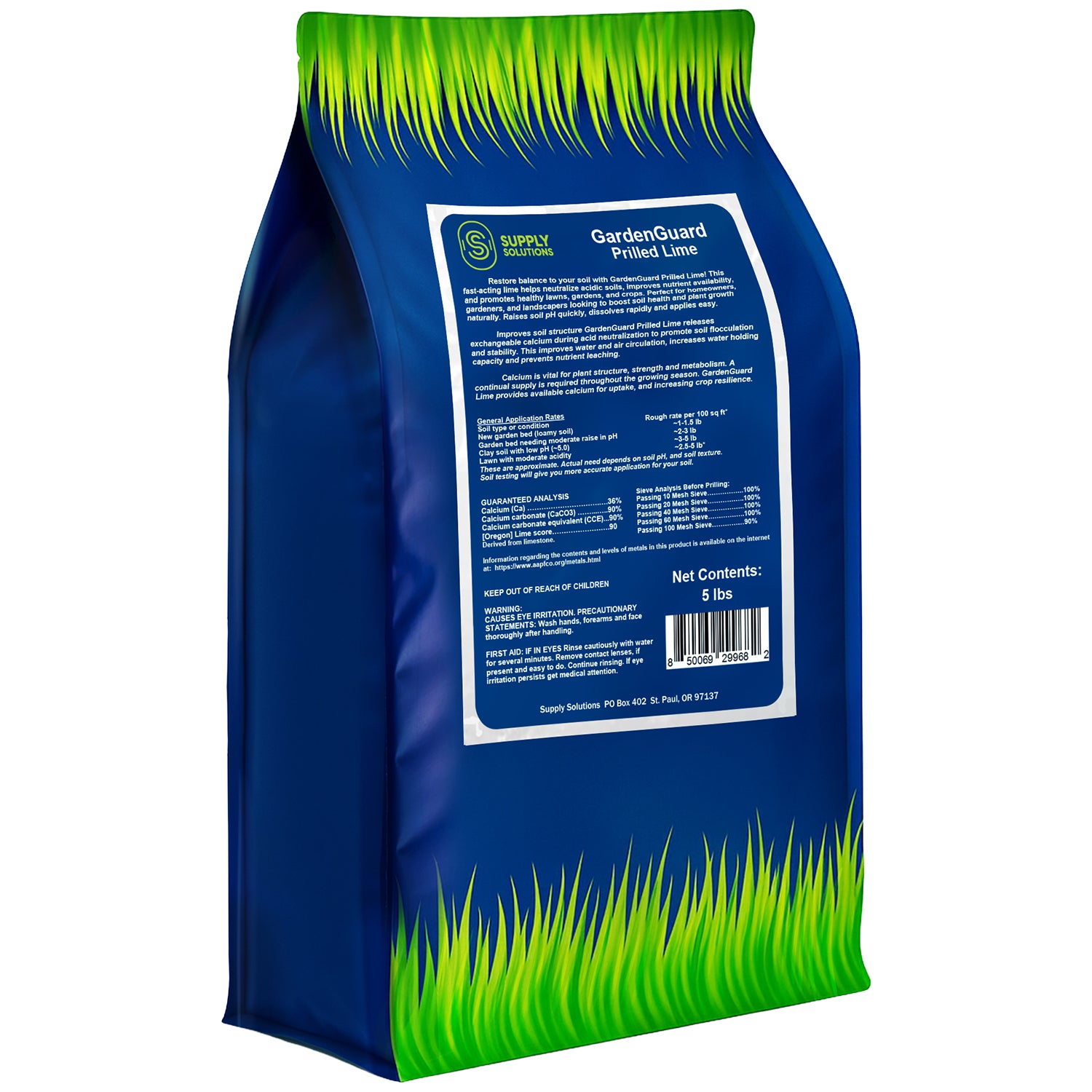 GardenGuard Prilled Lime for Lawns and Gardens - Agricultural Limestone for Soil pH Balance, Granular Lawn Lime for Grass and Plants