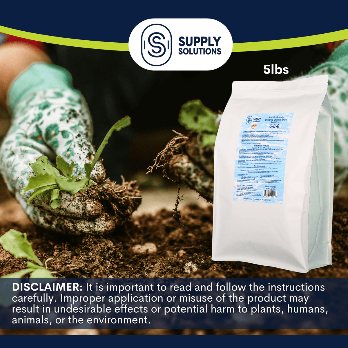 Supply Solutions Pacific Bounty Organic Shrimp Fertilizer 6-8-0 | 13% Calcium | Natural Phosphorus-Rich Fertilizer for Tomatoes, Peppers, and Flowering Plants | Soil-Building