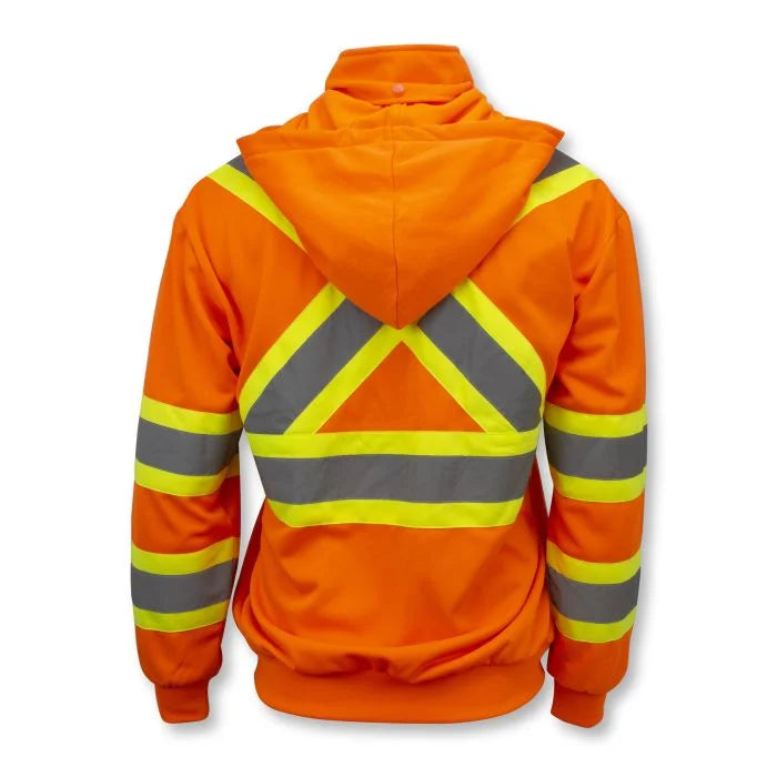Radians SW01X-2 High Neck Zip Front X-Back Hooded Sweatshirt - Hi Vis Orange - S