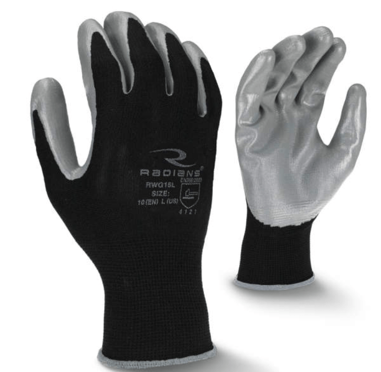 Radians Smooth Nitrile Palm Coated Work Gloves (sold by the dozen)