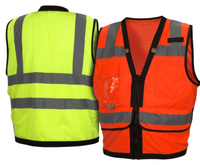 Heavy Duty Surveyor Safety Vest, Pyramex RVZ28 Type R Class 2 Heavy Duty Surveyor Zipper Safety Vest Yellow/Orange