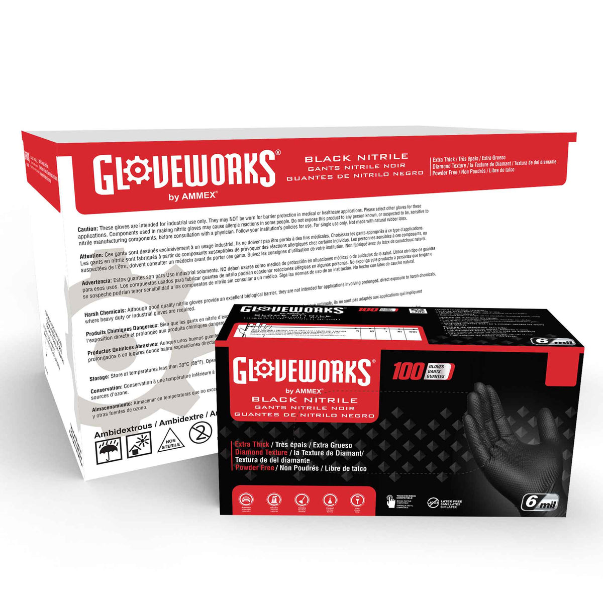 Gloveworks GPNB Black Nitrile Industrial Latex Free Disposable Gloves