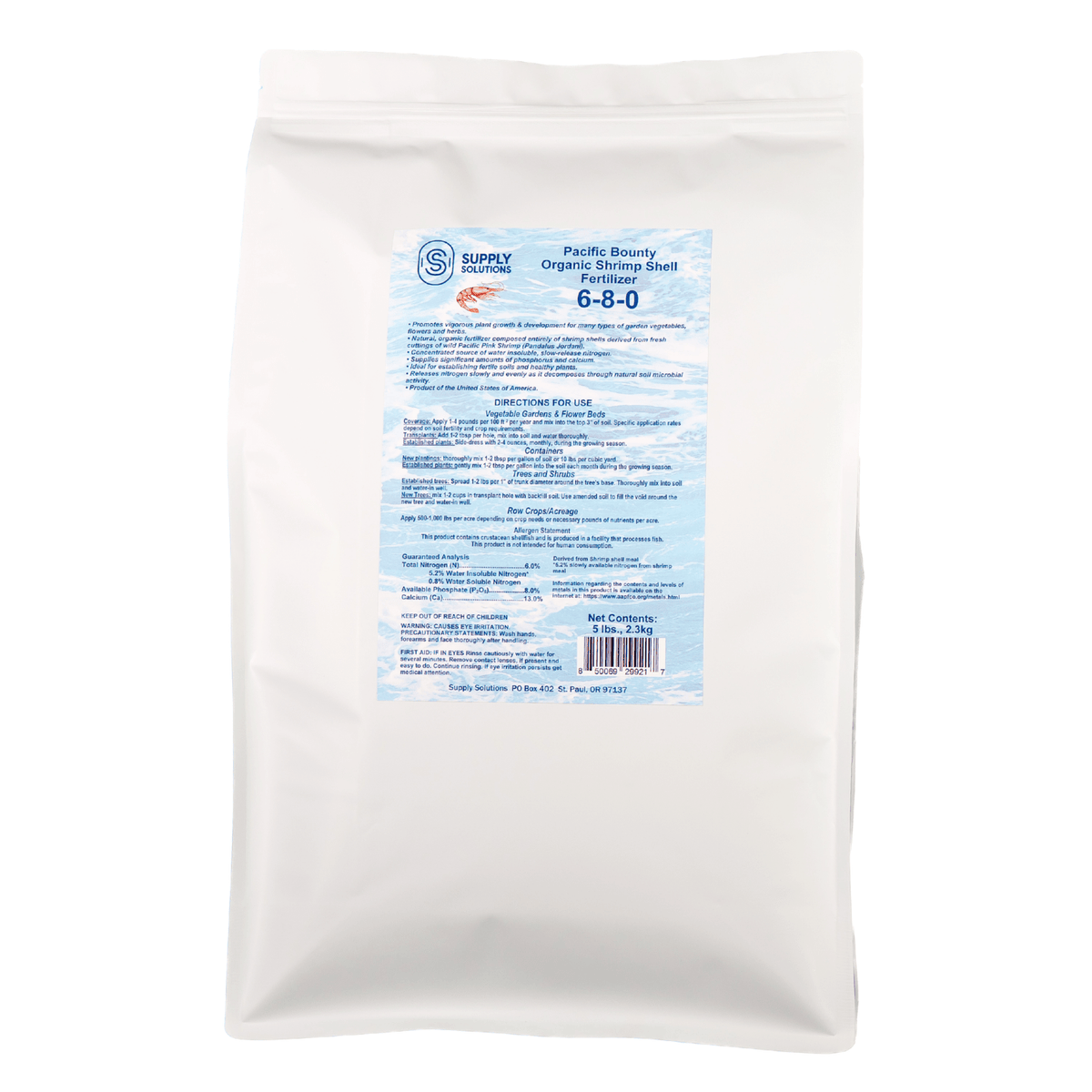 Supply Solutions Pacific Bounty Organic Shrimp Fertilizer 6-8-0 | 13% Calcium | Natural Phosphorus-Rich Fertilizer for Tomatoes, Peppers, and Flowering Plants | Soil-Building