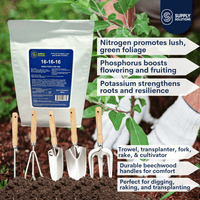 Supply Solutions 16-16-16 Complete Lawn & Garden All Purpose Granular Fertilizer - The Ultimate Plant Food for Lush Greenery - Bundle with Gardening Tools Perfect for Men and Women