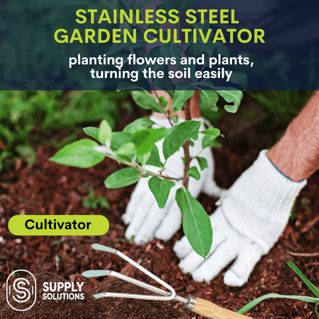 Supply Solutions Gardening Tools - Perfect Garden Tools for Women or Men - Small Heavy Duty Gardening Hand Tools with Trowel, Transplanter, Fork, Rake, and Cultivator