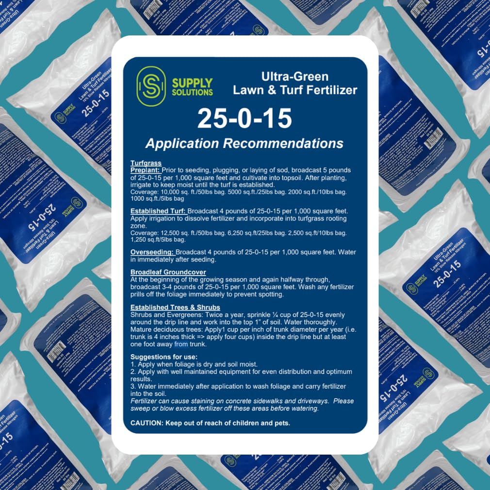 Supply Solutions 25-0-15 Ultra Green Lawn and Turf Fertilizer - 16% Slow Release Nitrogen - Promotes Lush, Reduces Mowing Frequency