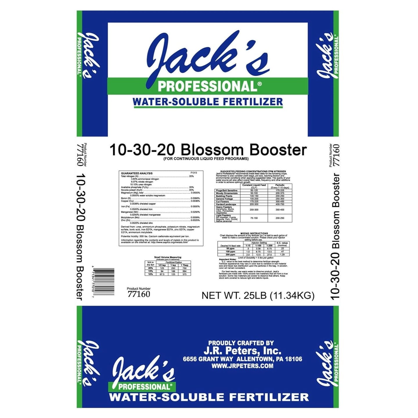 Jack's Professional 10-30-20 Blossom Booster Water-Soluble Fertilizer with Micronutrients for Increasing Blooms in Plants Grown in Continuous Liquid Feed Programs (25lbs)
