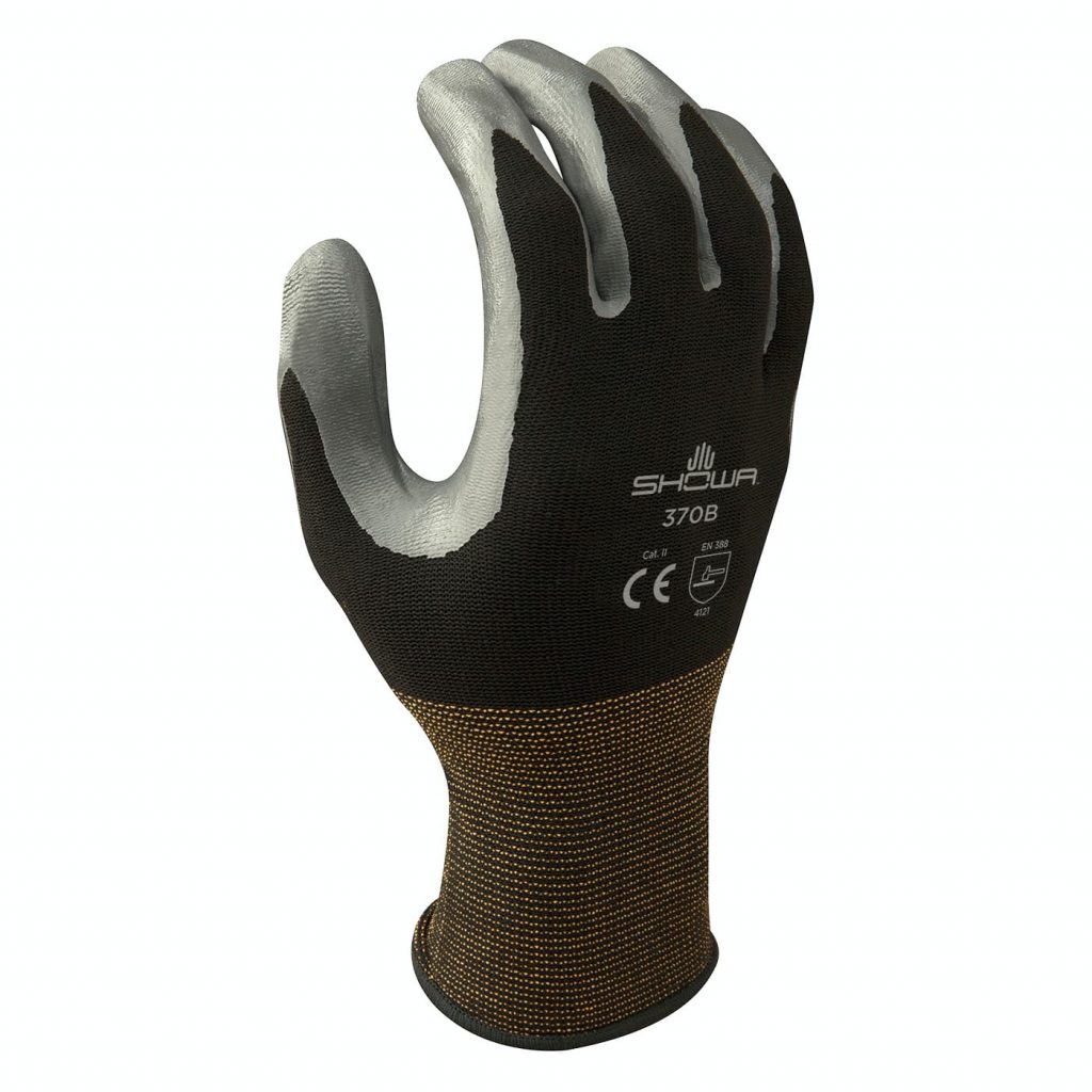 SHOWA 370BL-08 Atlas 370B Nitrile Palm Coating Glove, Black