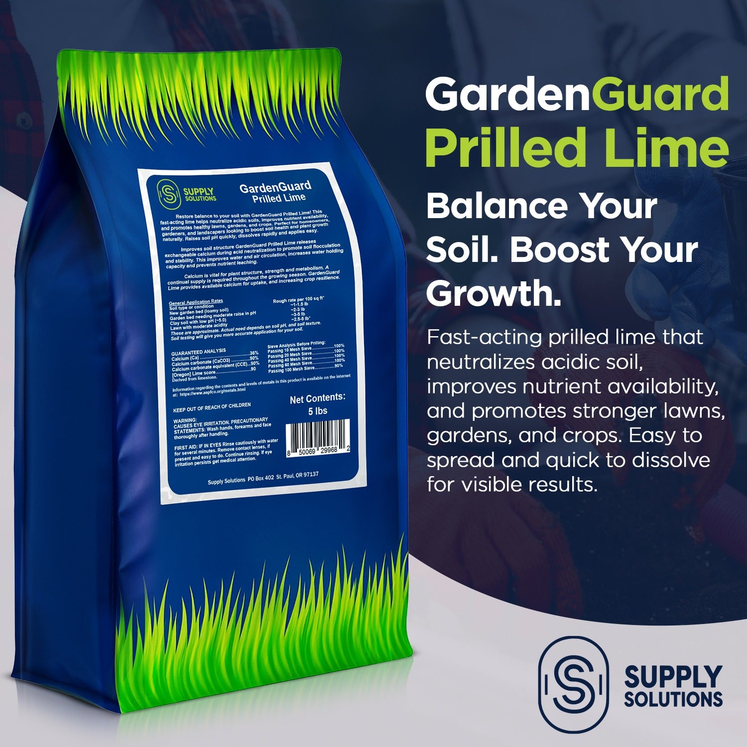 GardenGuard Prilled Lime for Lawns and Gardens - Agricultural Limestone for Soil pH Balance, Granular Lawn Lime for Grass and Plants